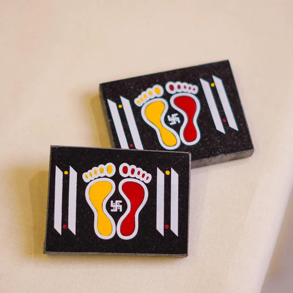 CHITRASHILA® Laxmi Charan Paduka/ Paule/ Rangoli for Door Entrance - Granite Printed (4*3 inch)