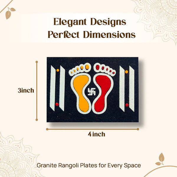 CHITRASHILA® Laxmi Charan Paduka/ Paule/ Rangoli for Door Entrance - Granite Printed (4*3 inch)